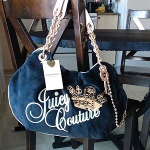 Juicy Couture Black Velvet Shoulder Bag with Gold Accents